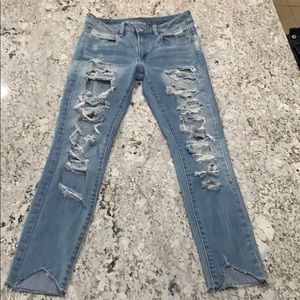 AMERICAN EAGLE SUPER STRETCH SZ 2 ZIP JEANS EUC